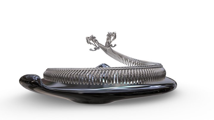 Solid Silver Siamese Snake Skeleton 3D Model