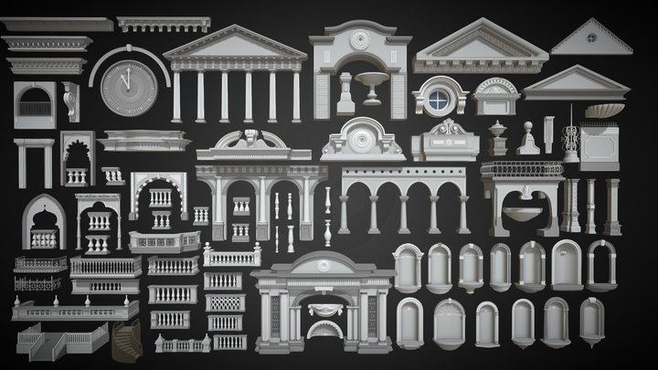 Building Facade Collection 7 - 88 pieces 3D Model