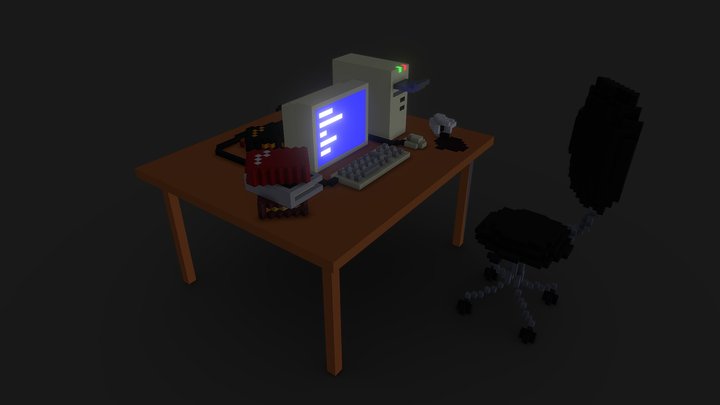 Voxel Computer Table 3D Model