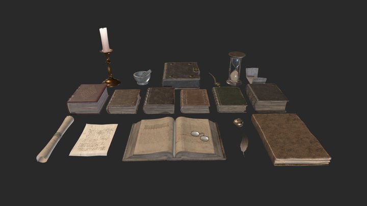 Library Books Collection 3D Model