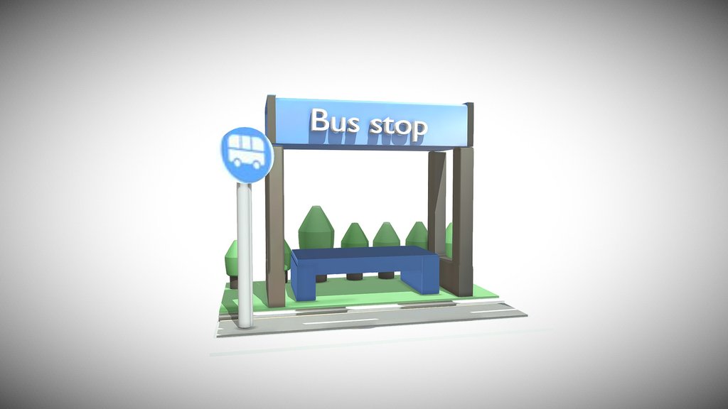 3D bus stop model low poly