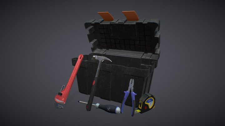 toolkit: Hammer Ruler Wrench Pliers Screwdriver 3D Model