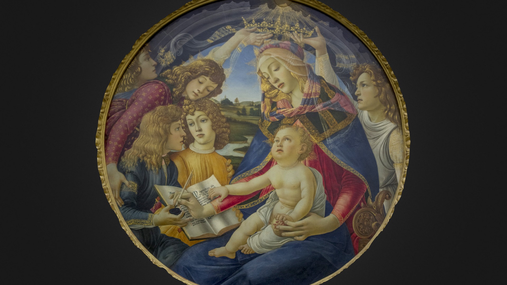 3D model Madonna del Magnificat – Botticelli - This is a 3D model of the Madonna del Magnificat - Botticelli. The 3D model is about a painting of a person holding a baby.