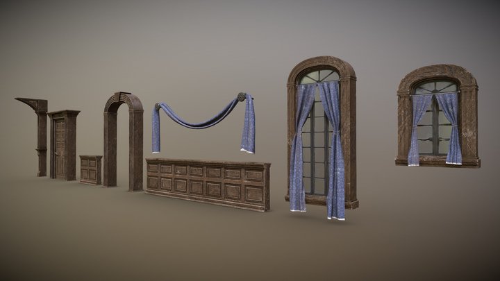 Aged victorian hallway assets. 3D Model