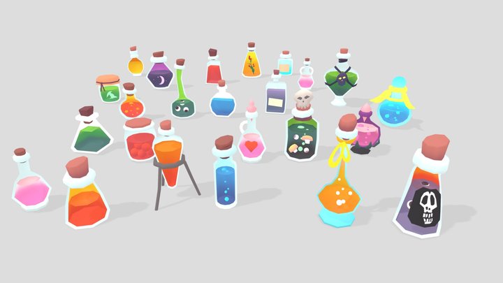 Stylized Low Poly Potions Pack 01 3D Model