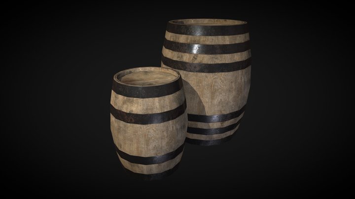 Wooden Barrels lowpoly 3D Model