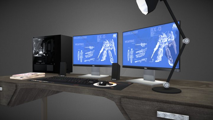PC Desk Low Poly 3D Model