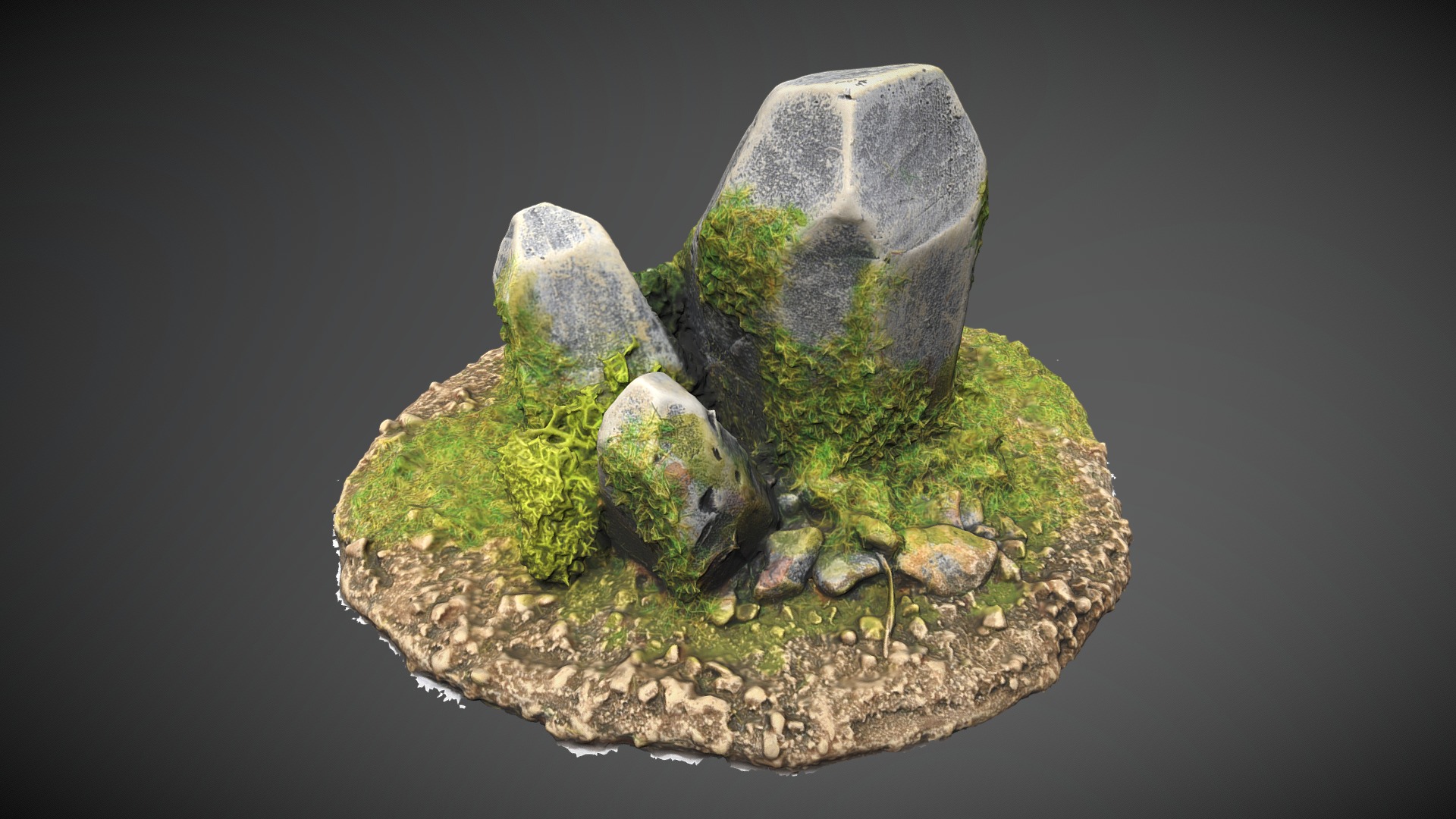 3D model Rocky terrain - This is a 3D model of the Rocky terrain. The 3D model is about a group of rocks with moss growing on them.