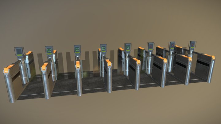 Ticket Barrier Set 3D Model