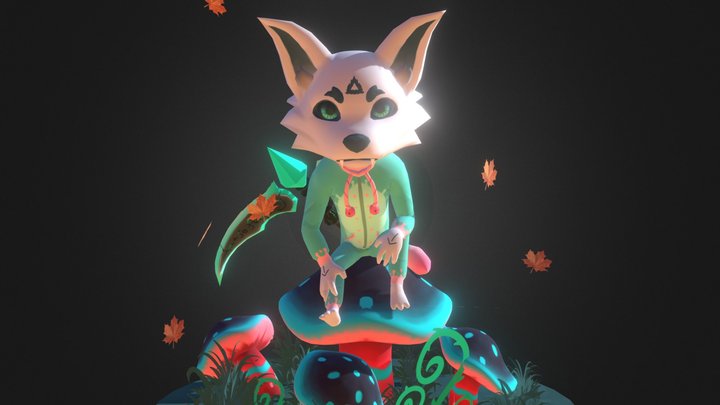 Mushroom and Wolf 3D Model