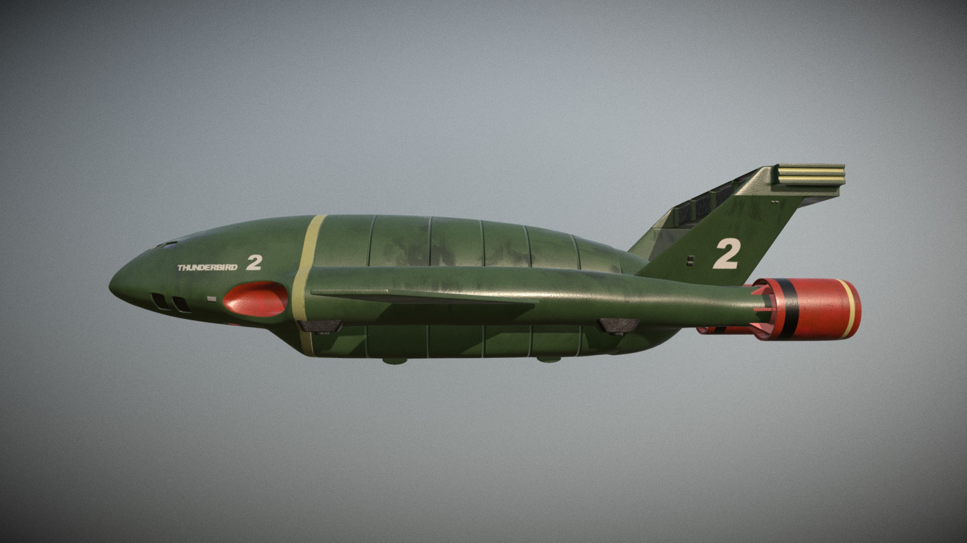 3D model Thunderbird 2 - This is a 3D model of the Thunderbird 2. The 3D model is about a green and white military plane.