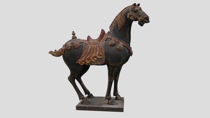 Antique Wood Carving - Tang Horse Brown Large 1 3D Model