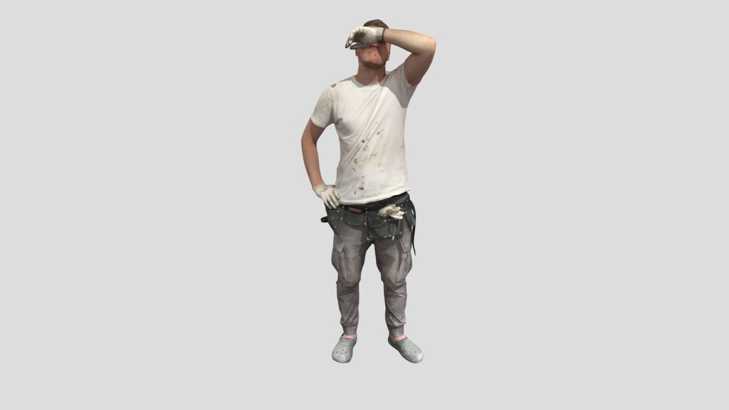 Worker In A White T Shirt Wipes Sweat