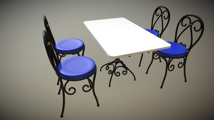 Tubular Table And Chair_ restaurants 3D Model