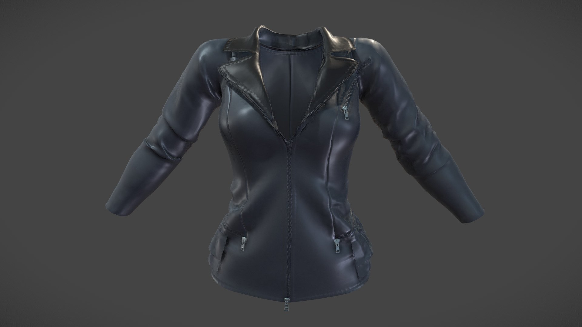 Black Leather Zip Up Female Business Jacket — Sketchfab embed 3D viewer