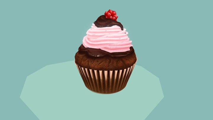 Raspberry Chocolate Cupcake 3D Model