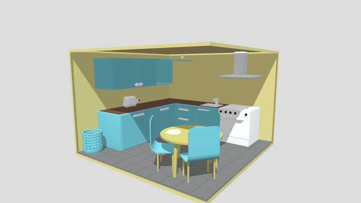 Cozy Mint Low Poly Kitchen — Game Ready Asset