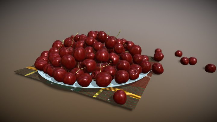 Cherry on a plate model 3D Model