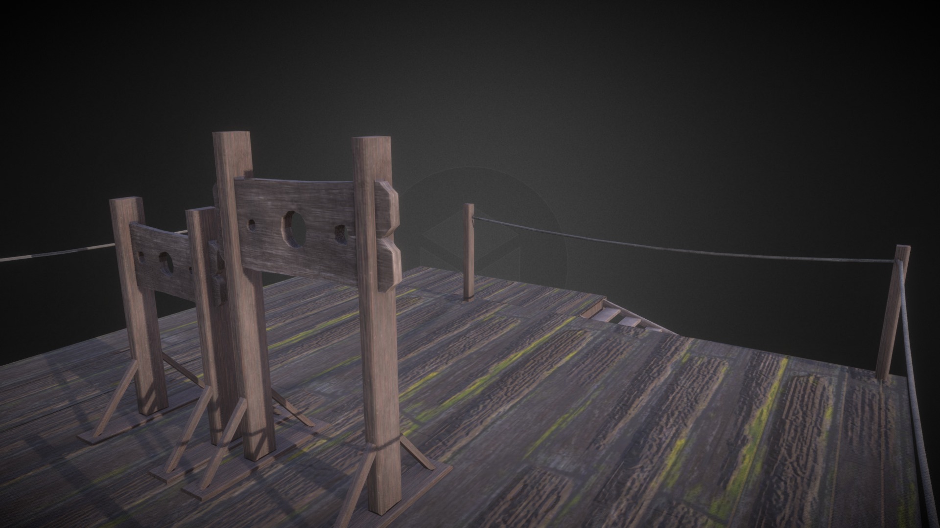 3D model wood pillory - This is a 3D model of the wood pillory. The 3D model is about a wooden structure on a dock.