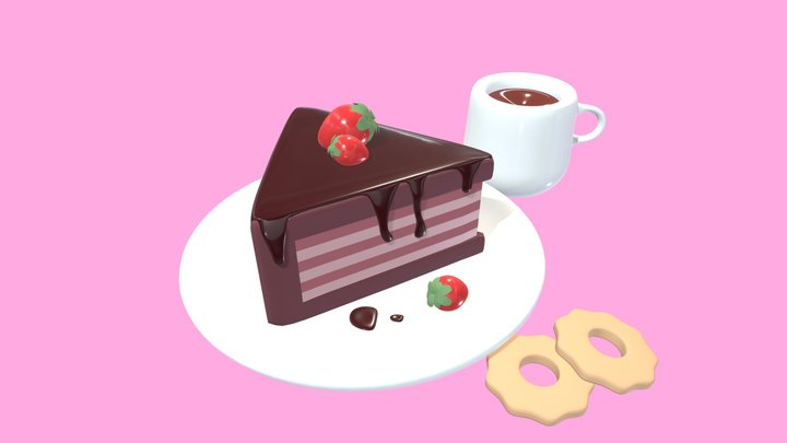 Strawberry Chocolate Cake 3D Model