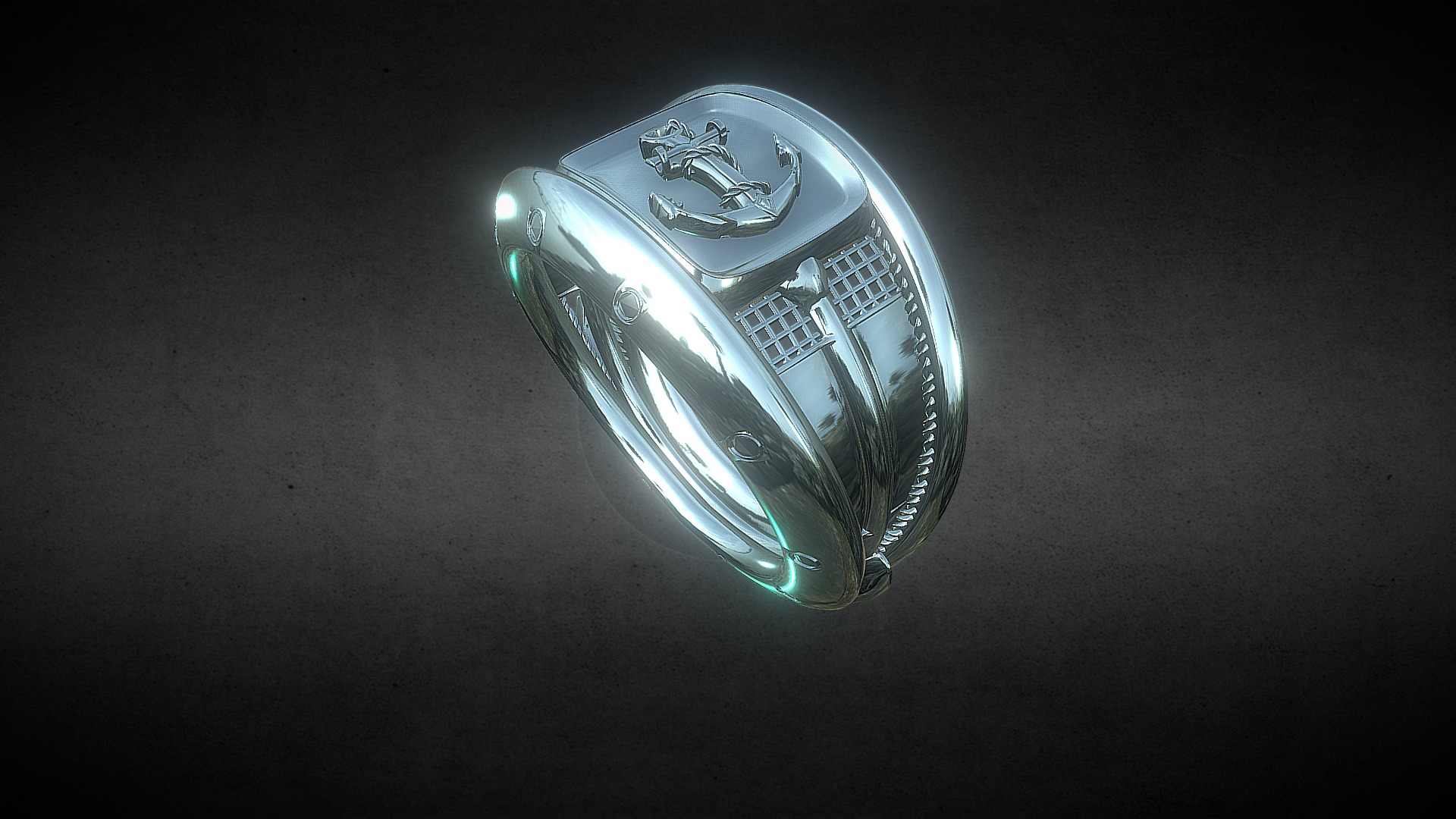 3D model Sea – Signet Ring - This is a 3D model of the Sea - Signet Ring. The 3D model is about a silver coin with a design on it.