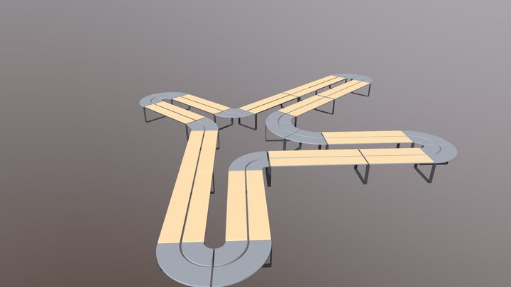 Modular Street Bench Adjustable 3D Model
