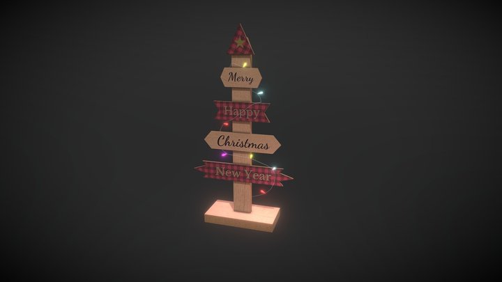 Wooden Christmas Tree Decoration with Lights 3D Model