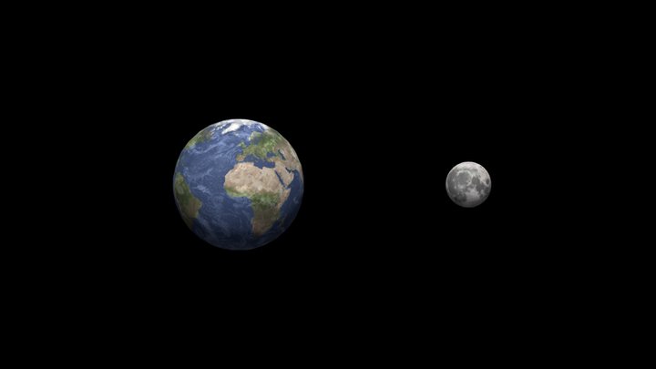 Earth-Moon System (Distances and sizes unscaled) 3D Model