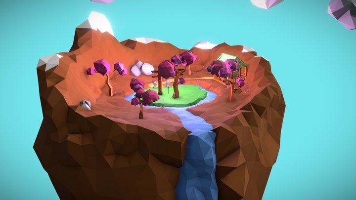 Low poly floating island 3D Model