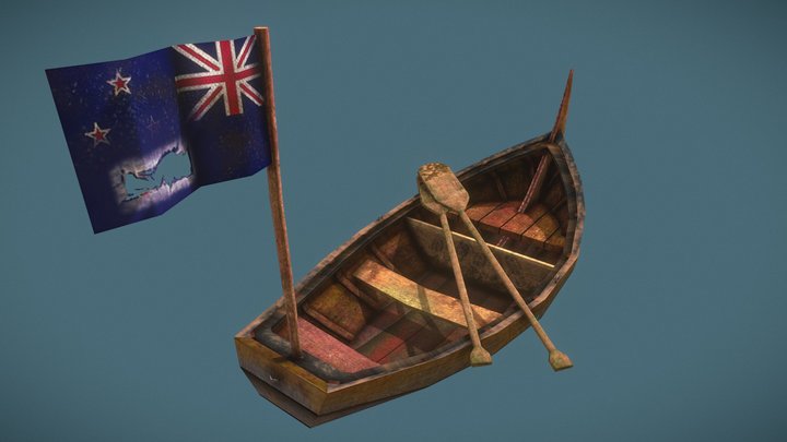 Low Poly Wooden Row Boat 3D Model