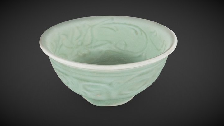 明龙泉窑青瓷刻卷草纹碗 3D Model