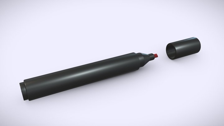 Marker black  with cap separately 3D Model