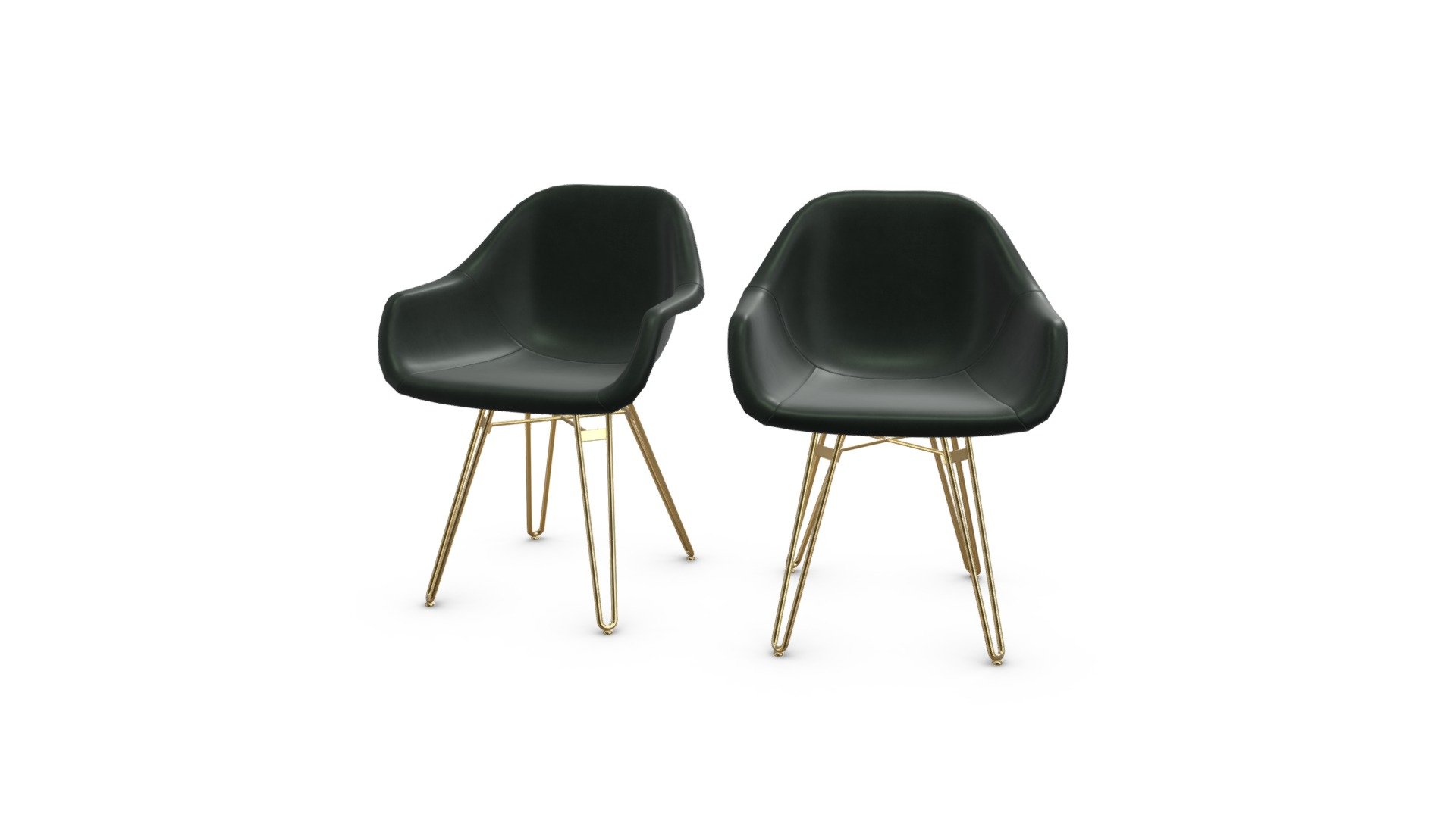 Set of 2 Hektor Tub Dining Chairs, Green Brass 3D model by