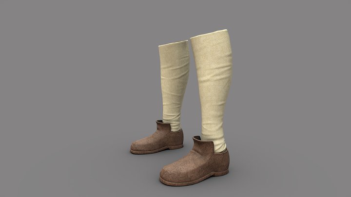 Flat Peasant Poet Shoes With White Calf Socks 3D Model