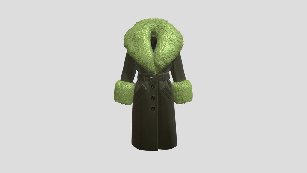 Olive Green Leather Coat with Lime Fur Trim