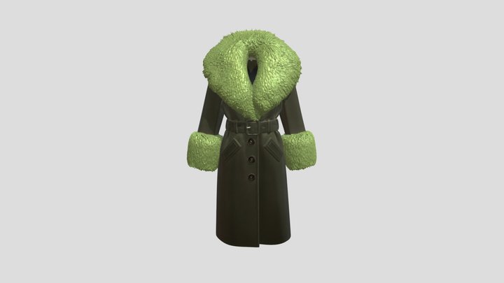 Dark Green Leather Coat with Olive Fur Trim
