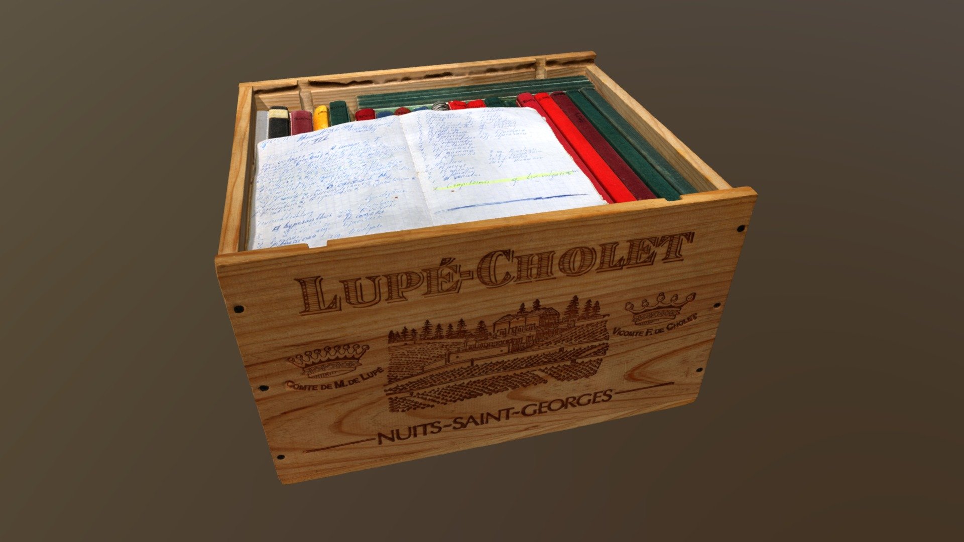 Field notebooks in wine box Download Free 3D model by Musée national