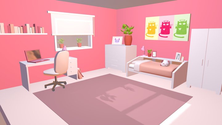 Cat-Lover Girls Room 3D Model