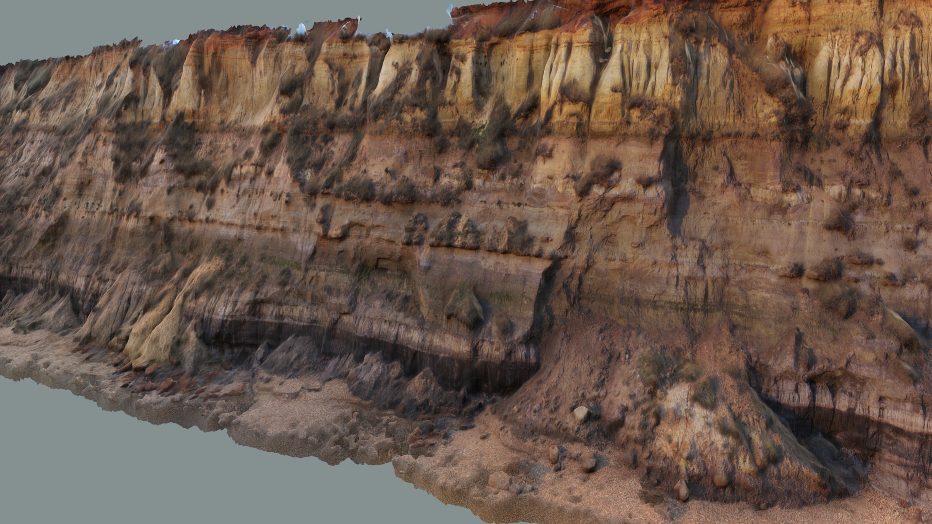 3D model Cliff Photoscan - This is a 3D model of the Cliff Photoscan. The 3D model is about a cliff side with a body of water below.