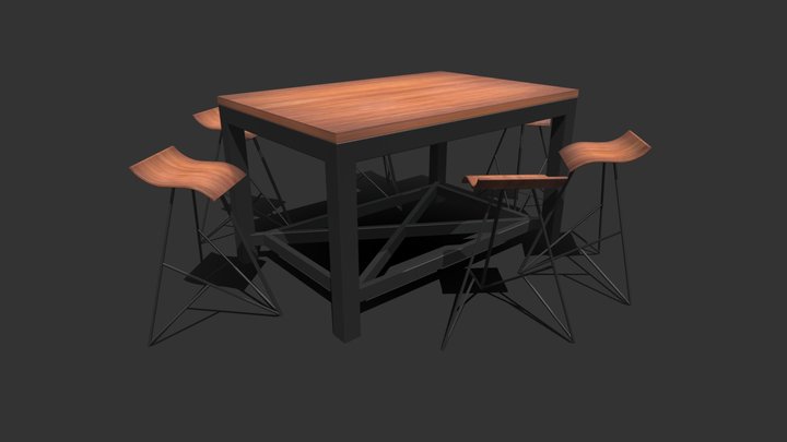 Combo mesa alta de comedor con taburetes 3D Model