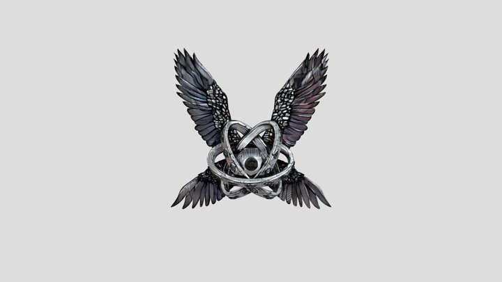 Intertwined wings with central black circle 3D Model
