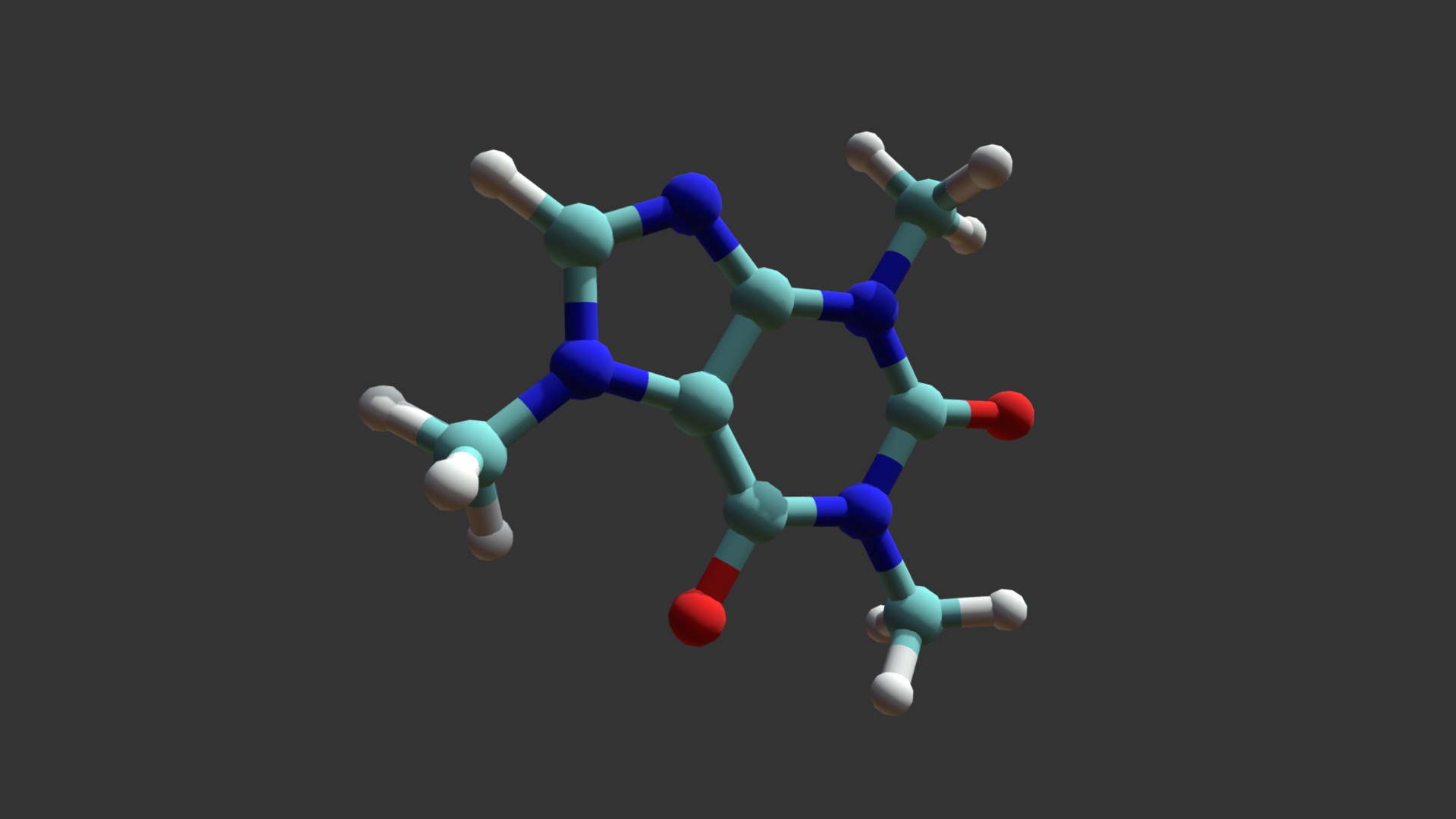 3D model Caffeine molecule - This is a 3D model of the Caffeine molecule. The 3D model is about a toy on a surface.