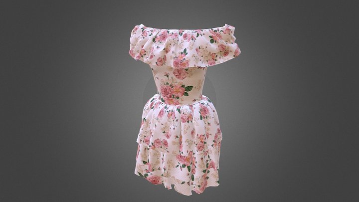 White and Pink Floral Dress 3D Model