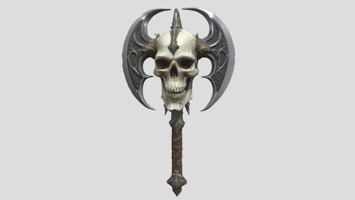 An axe with a skull