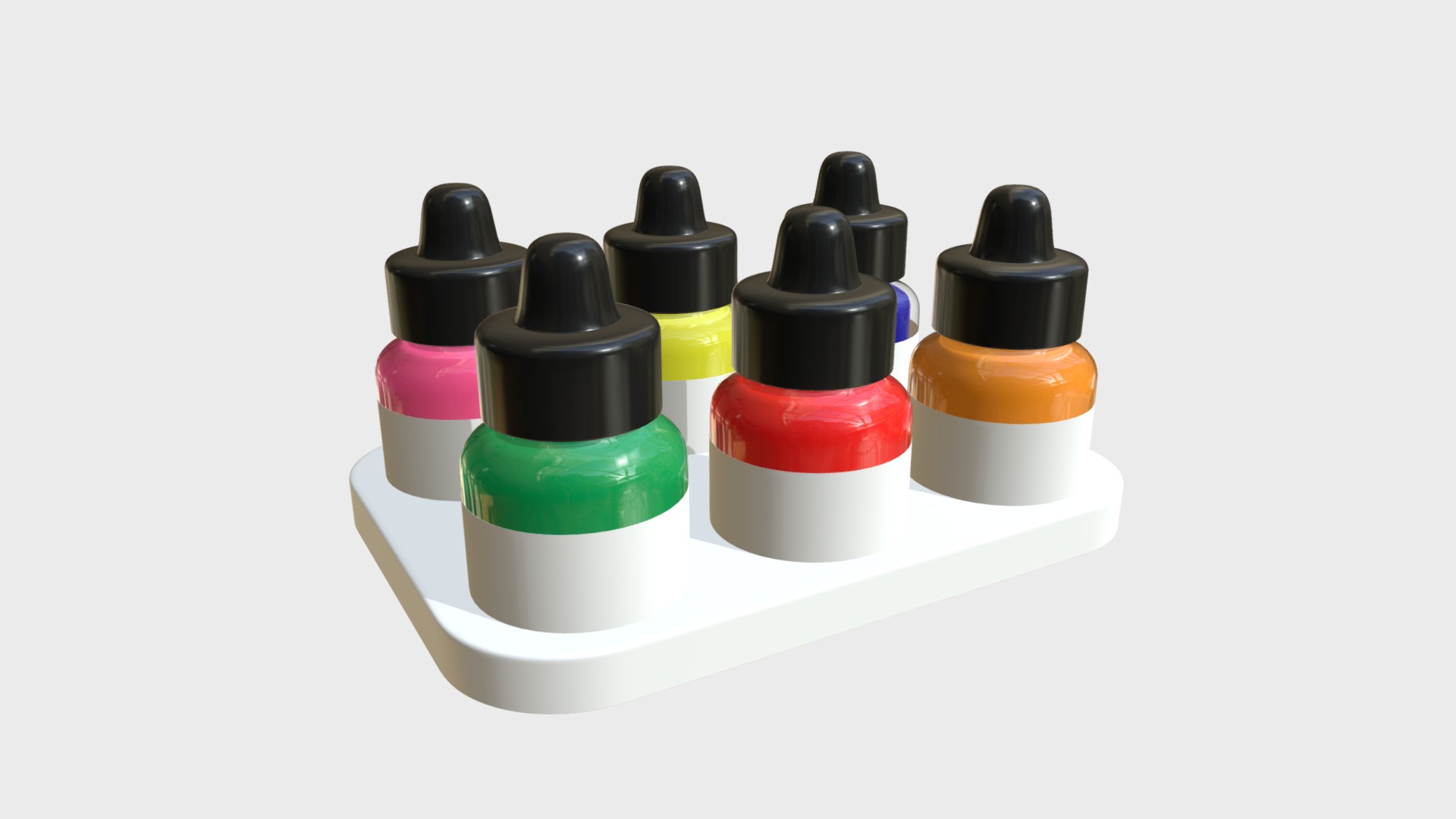 3D model Acrylic Fluorescent Ink Set - This is a 3D model of the Acrylic Fluorescent Ink Set. The 3D model is about a group of colorful pills.