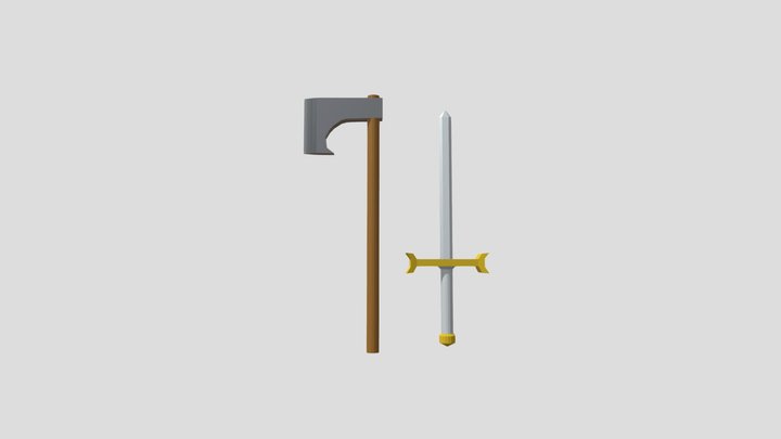 lowpoly axe and sword