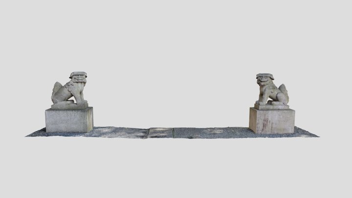 A pair of Komainu at Mitake Shrine 3D Model