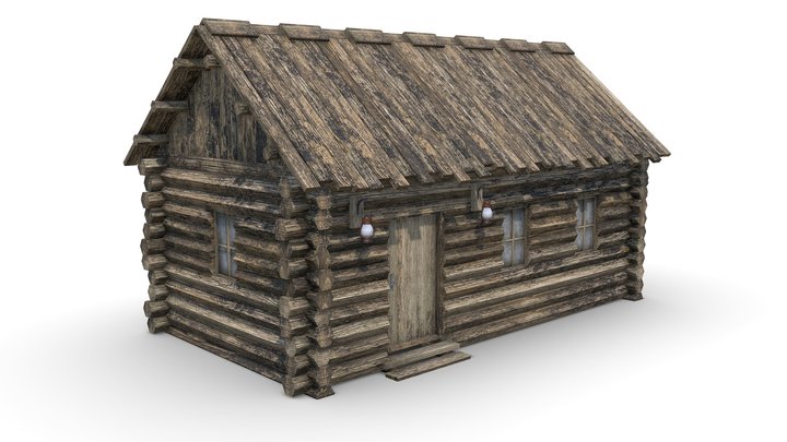Wooden hut with Interior 3D Model