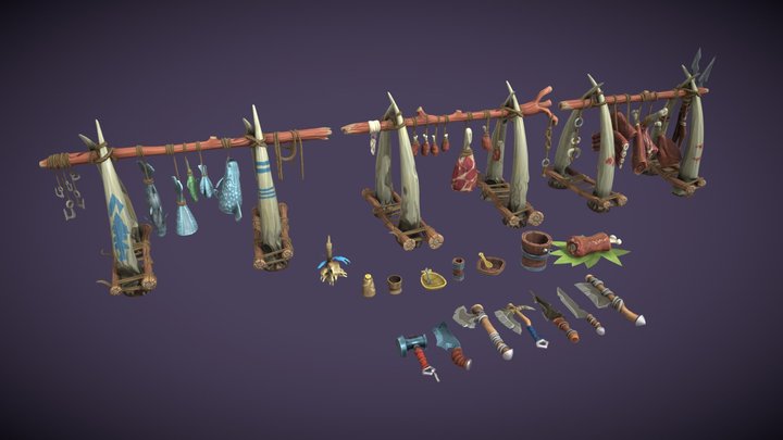 Camp props - stylized asset pack – Kostenloses 3D-Modell STL