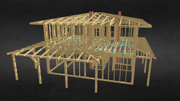 Wooden frame construction - house #2219 3D Model